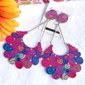 Long Boho Festival Earrings Whimsical Wood Dangles